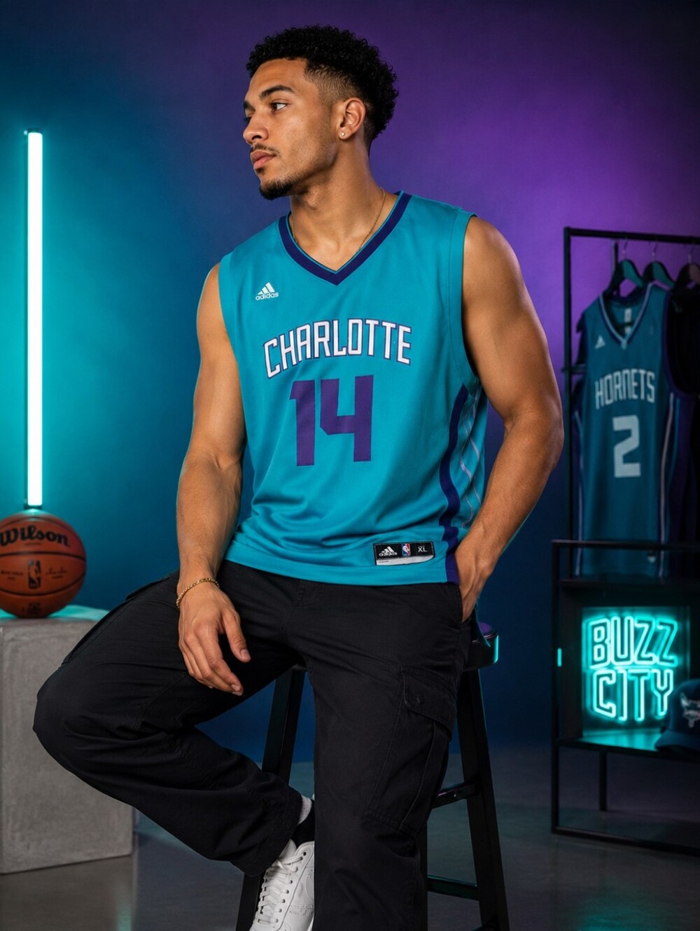 ADIDAS Michael Kidd-Gilchrist #14 Charlotte Hornets NBA Jersey Teal Purple